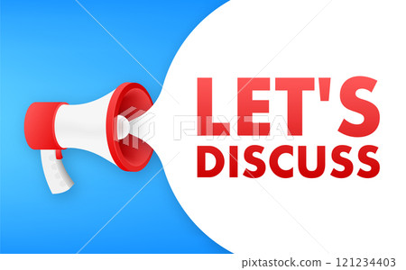 Megaphone announcing let's discuss on blue background 121234403