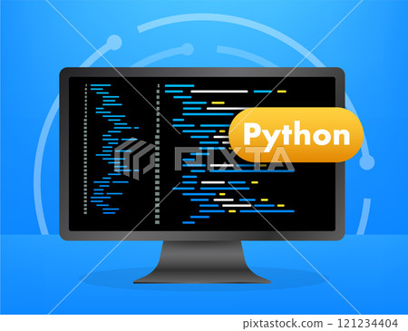 Computer monitor displaying python programming language code on blue background Computer monitor displaying python programming language code on blue background 121234404