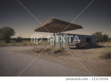 car at old gas station 121234500