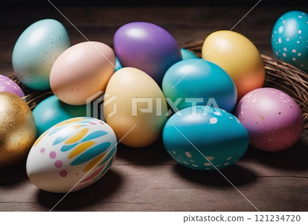 colorful easter eggs holiday background 121234720
