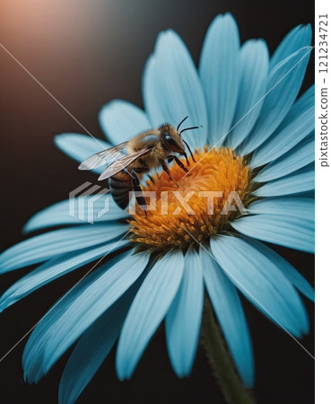bee on chamomile close up 121234721