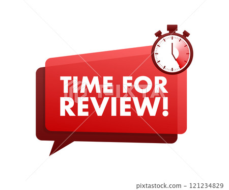 Stopwatch showing time for review on speech bubble 121234829