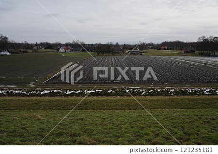 Farmland at Beskid Mountains near Goczalkowice reservoir in Poland 121235181