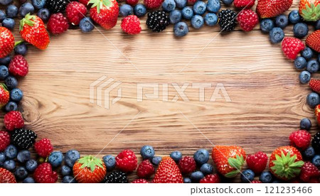 Mixed berries and wooden board natural copy space 3 Mixed berries and wooden board natural copy space 3 121235466