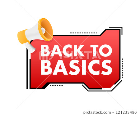 Megaphone announcing back to basics on red trendy banner Megaphone announcing back to basics on red trendy banner 121235480
