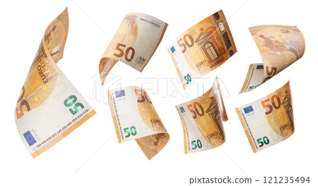 50 euro flying on white background. Euro Union banknotes at different angles 50 euro flying on white background. Euro Union banknotes at different angles 121235494