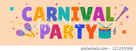 Carnival party. Large large multi-colored inscription. Playbill, poster. 121235568