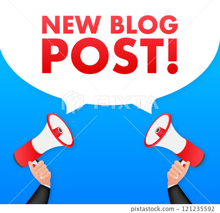 Hands holding megaphones announcing new blog post 121235592