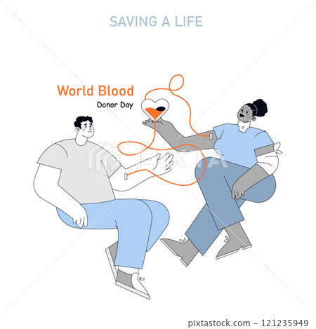 World Blood Donor Day concept. Illustration of a person donating blood, conveying the altruism of giving to save lives. Vector illustration. 121235949