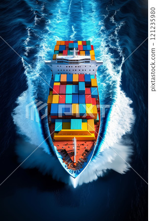 A large container ship in the middle of the ocean 121235980