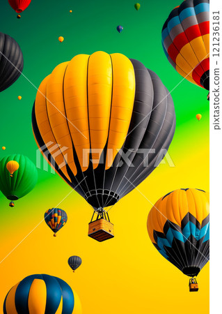 A group of hot air balloons flying in the sky 121236181
