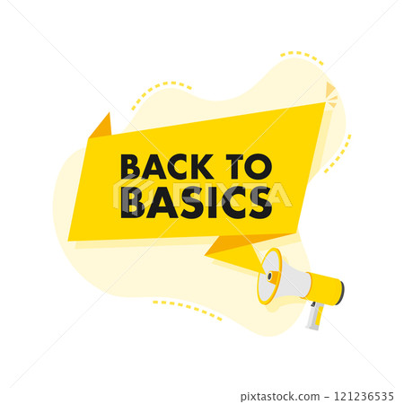 Megaphone announcing back to basics with yellow banner 121236535