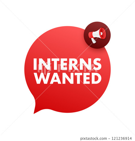 Company announcing interns wanted with megaphone in speech bubble Company announcing interns wanted with megaphone in speech bubble 121236914