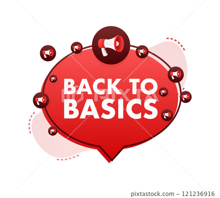 Back to basics announcement with megaphones promoting essential concepts 121236916