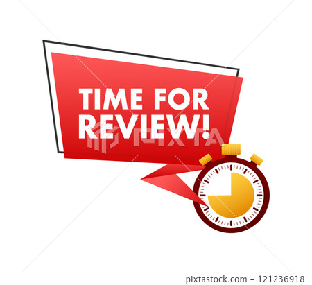 Stopwatch counting down time for review with red speech bubble 121236918