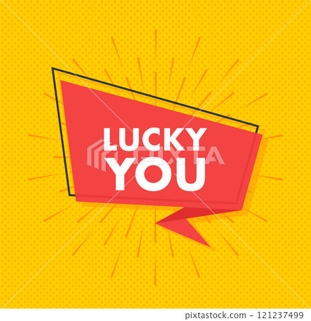 Lucky you banner over yellow background with light rays 121237499