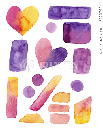 Abstract romantic banner. Two-color elements. Watercolor illustrations: shapes, lines, dots, brush strokes. Minimal concept. Hand drawn. Great design for any purpose 121237664