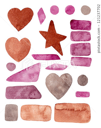 Abstract romantic banner. Colorful elements. Watercolor illustrations: shapes, lines, dots, brush strokes. Minimal concept. Hand drawn. Great design for any purpose 121237702