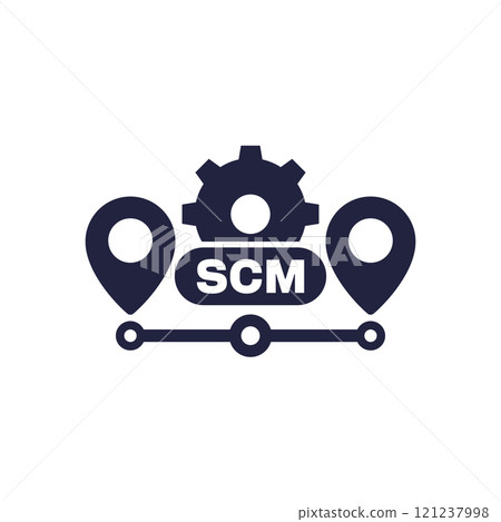 SCM, Supply chain management icon on white SCM, Supply chain management icon on white 121237998