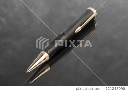 Fountain pen on marble and grey background. Selective focus. Office interior 121238090