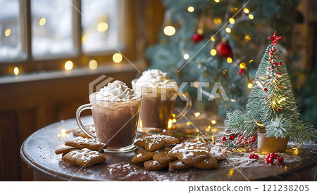 Family gathered and baking holiday cookies. Christmas spirit. Family gathered and baking holiday cookies. Christmas spirit. 121238205