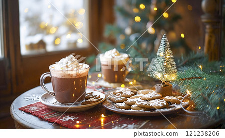 Family gathered and baking holiday cookies. Christmas spirit. 121238206