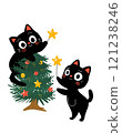 Cute Black cats with christmas tree ,flat isolated on a white  121238246