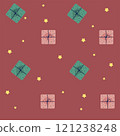 pattern  seamless with gifts and  golden  stars on a red background for textile,fabric,packing 121238248