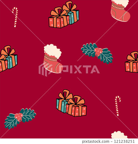 pattern  seamless with winter  elements on a red background  121238251