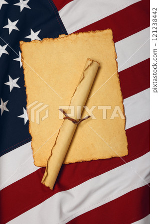 Vintage paper scroll on US American flag Vintage paper scroll on US American flag 121238442