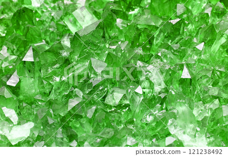 Cluster of emerald green quartz crystals 121238492