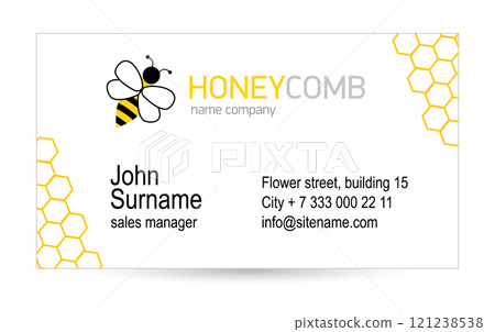 Creative business card for the honey company. Bee logo . Vector illustration . 121238538