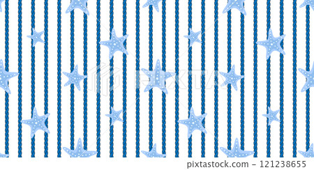 Marine rope with cute starfish seamless pattern, nautical modern style, summertime vacation concept design print background Marine rope with cute starfish seamless pattern, nautical modern style, summertime vacation concept design print background 121238655