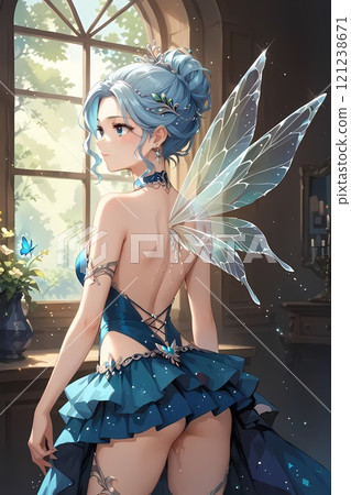 A fairy in a dress is looking outside 121238671