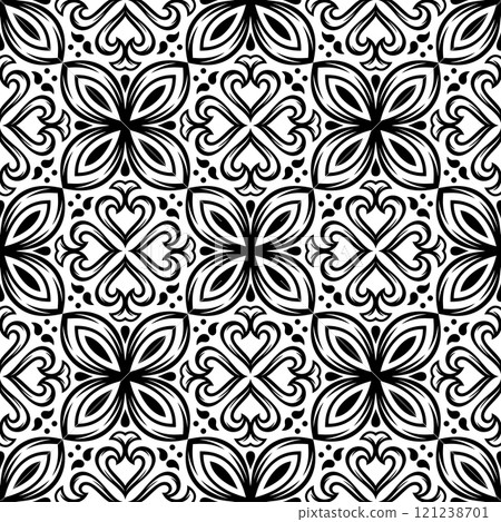 Portuguese ceramic tile pattern. Mediterranean traditional ornament. Italian or spanish majolica. 121238701