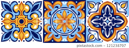 Portuguese ceramic tile pattern. Mediterranean traditional ornament. Italian or spanish majolica. Portuguese ceramic tile pattern. Mediterranean traditional ornament. Italian or spanish majolica. 121238707