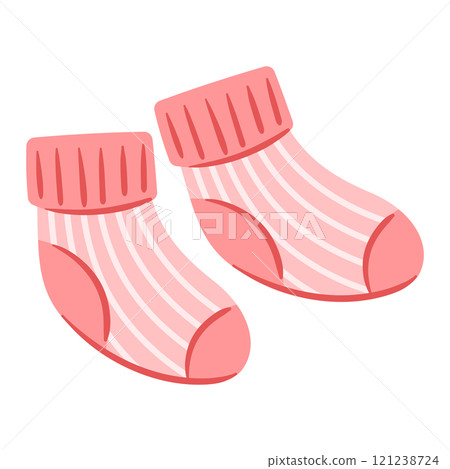Illustration of baby socks. New born baby girl Happy Birthday object. Illustration of baby socks. New born baby girl Happy Birthday object. 121238724