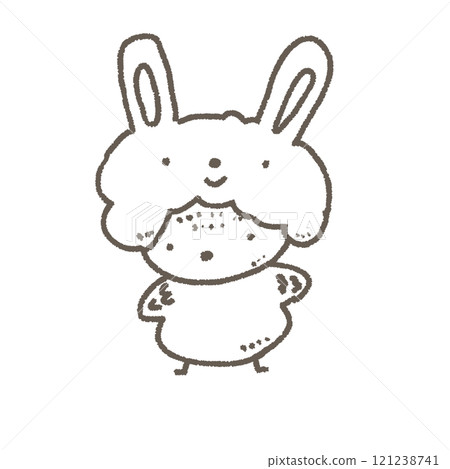 戴著兔子頭飾的可愛麻雀的變形線條畫插圖 121238741