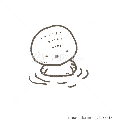 A cute sparrow looking down and quietly soaking in a hot spring. 121238817