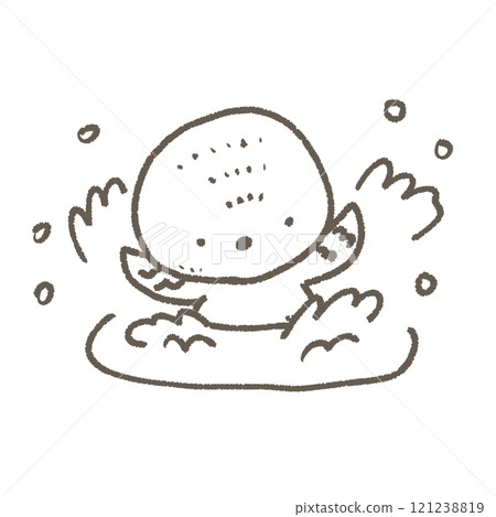 A deformed line drawing of a cute sparrow bathing in a puddle A deformed line drawing of a cute sparrow bathing in a puddle 121238819