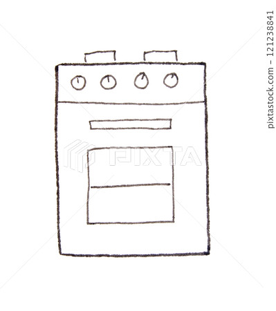 Hand-drawn sketch of a traditional oven with minimalist design on white 121238841