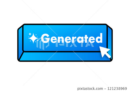 Mouse cursor clicking a blue generated button, symbolizing content creation Mouse cursor clicking a blue generated button, symbolizing content creation 121238969