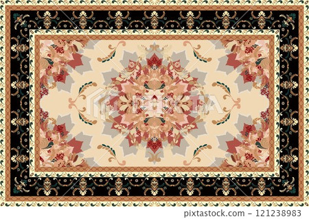 Vintage Arabic pattern.Persian colored carpet.Ikat ethnic style moroccan rug and carpet.Rich ornament for fabric design,handmade,interior decoration,rug,tapis,yoga mat,textiles.Multicolored background Vintage Arabic pattern.Persian colored carpet.Ikat ethnic style moroccan rug and carpet.Rich ornament for fabric design,handmade,interior decoration,rug,tapis,yoga mat,textiles.Multicolored background 121238983