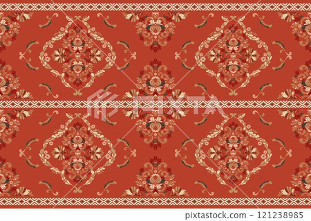 Vintage Arabic pattern.Persian colored carpet.Ikat ethnic style moroccan rug and carpet.Rich ornament for fabric design,handmade,interior decoration,rug,tapis,yoga mat,textiles.Multicolored background 121238985