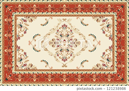 Vintage Arabic pattern.Persian colored carpet.Ikat ethnic style moroccan rug and carpet.Rich ornament for fabric design,handmade,interior decoration,rug,tapis,yoga mat,textiles.Multicolored background 121238986