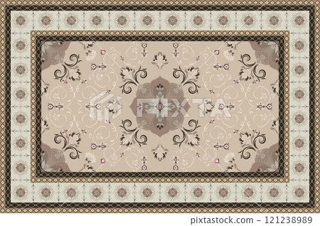 Vintage Arabic pattern.Persian colored carpet.Ikat ethnic style moroccan rug and carpet.Rich ornament for fabric design,handmade,interior decoration,rug,tapis,yoga mat,textiles.Multicolored background Vintage Arabic pattern.Persian colored carpet.Ikat ethnic style moroccan rug and carpet.Rich ornament for fabric design,handmade,interior decoration,rug,tapis,yoga mat,textiles.Multicolored background 121238989