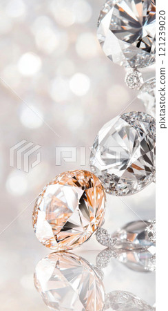 Diamonds with sparkling facets on bokeh background, concept of luxury and elegance 121239020