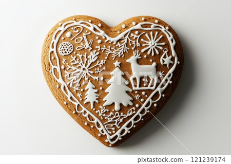 A Beautifully Decorated Gingerbread Heart Cookie Perfect for Celebrating the Holidays 121239174