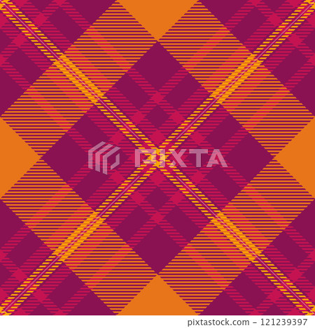 Cowboy background pattern fabric, gift check textile vector. Tribal seamless tartan texture plaid in pink and orange colors. 121239397