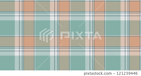 Kind check fabric plaid, customer pattern tartan texture. Checked background seamless vector textile in pastel and orange colors. Kind check fabric plaid, customer pattern tartan texture. Checked background seamless vector textile in pastel and orange colors. 121239446